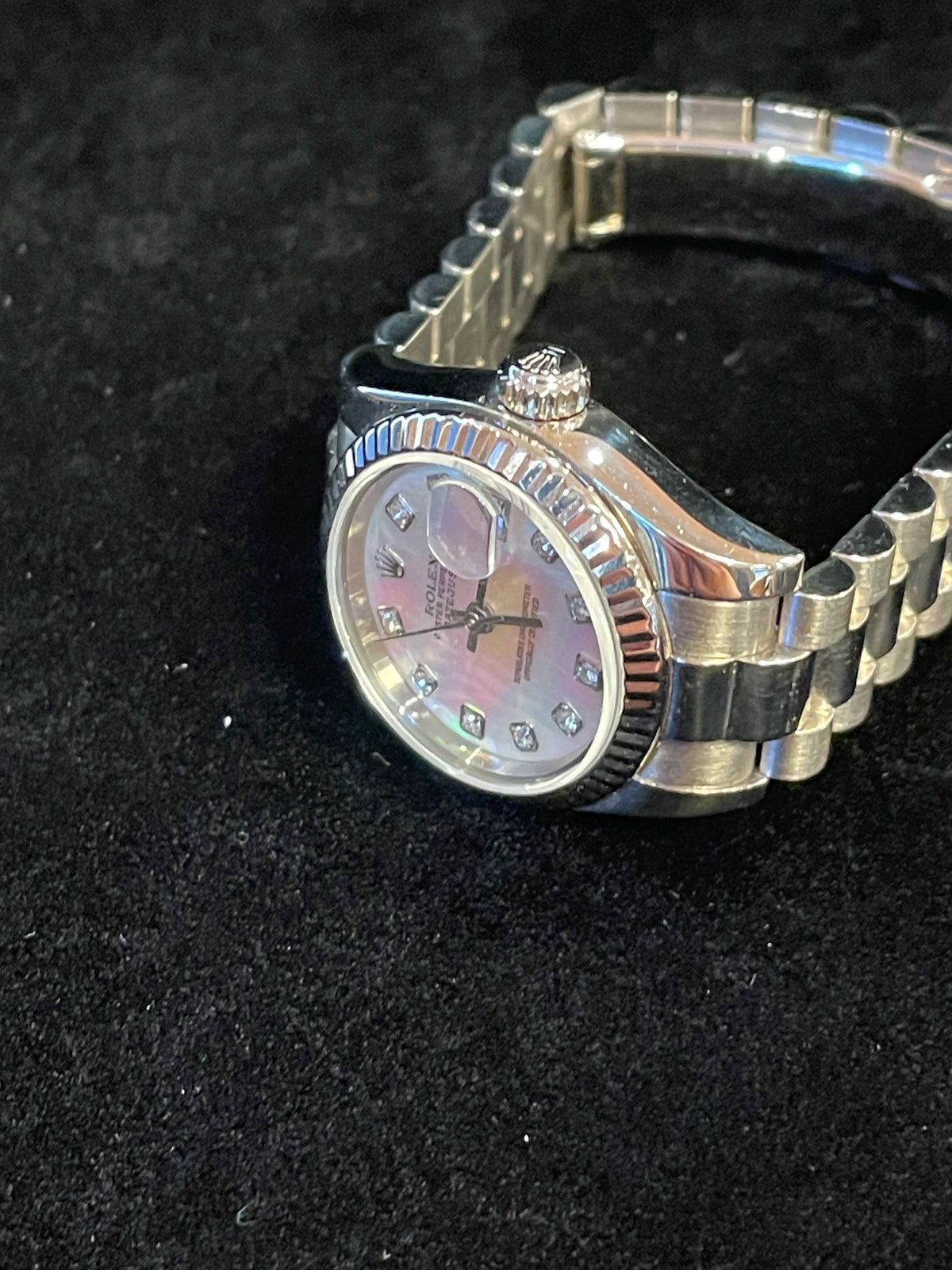 2006 Rolex Ladies Datejust 179179 MOP Diamond Dial 18kt WG President Papers 26mm