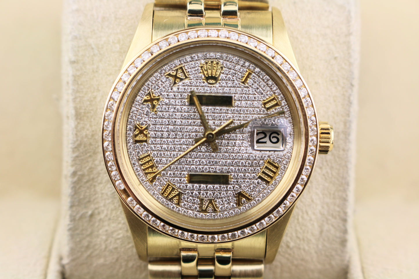 1982 Rolex Date 15037 Paved Diamond Dial 14kt Jubilee No Papers 34mm