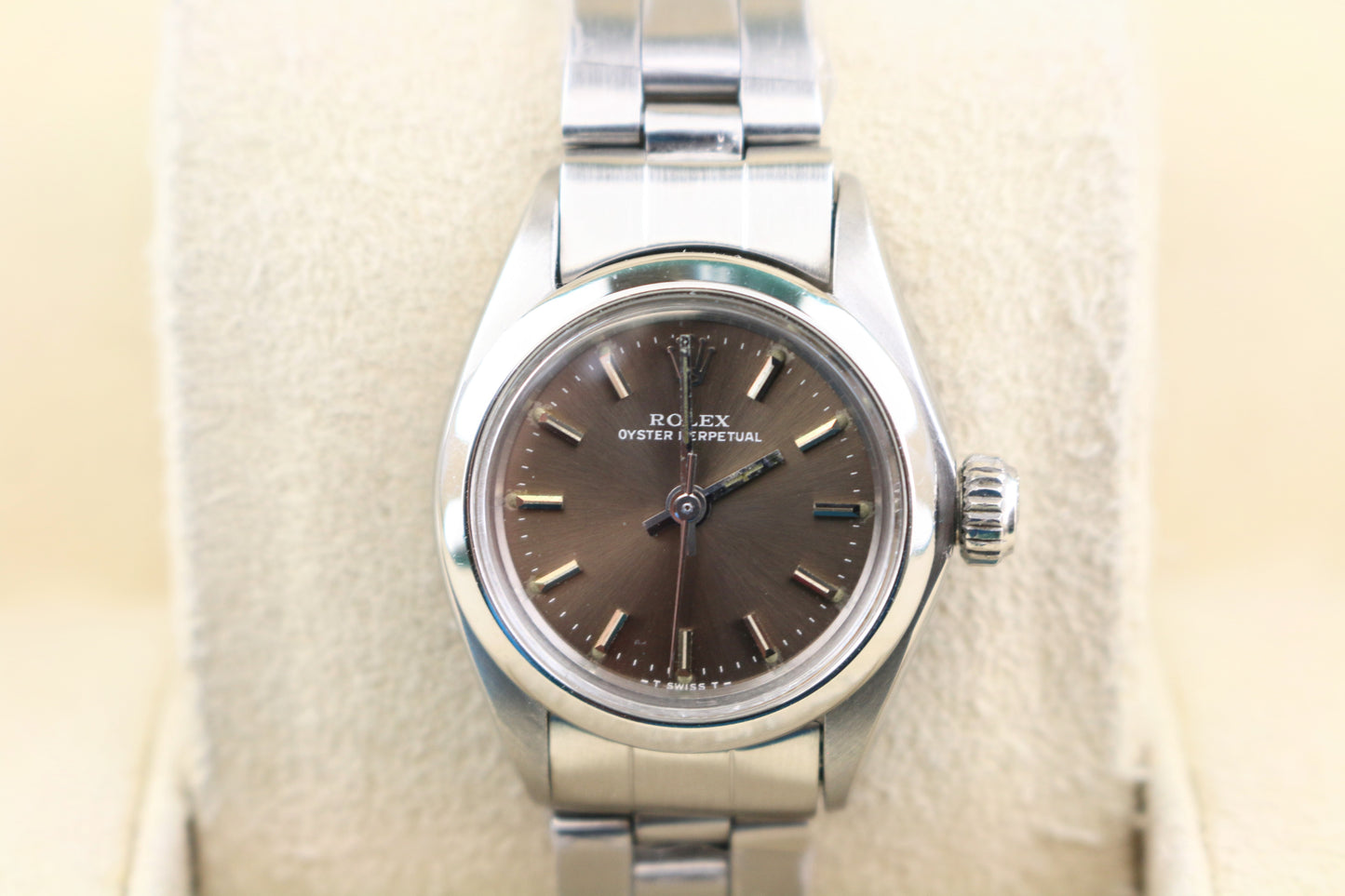1981 Rolex Oyster Perpetual 6718 Grey Dial SS Rivet Bracelet No Papers 24mm