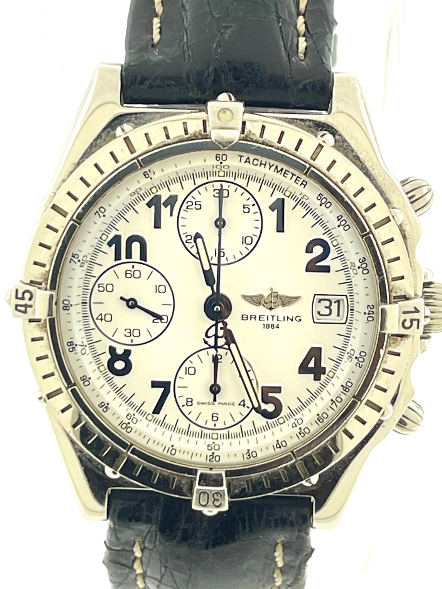 BREITLING Chronograph A13050 White Dial Custom Black Strap No Papers 40mm