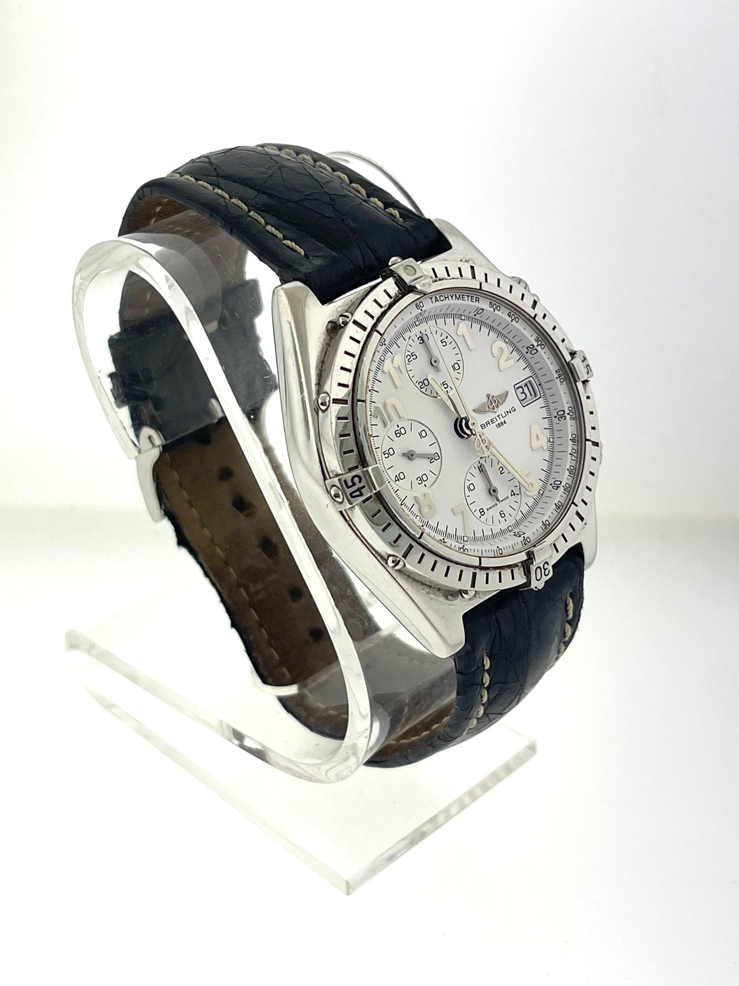BREITLING Chronograph A13050 White Dial Custom Black Strap No Papers 40mm