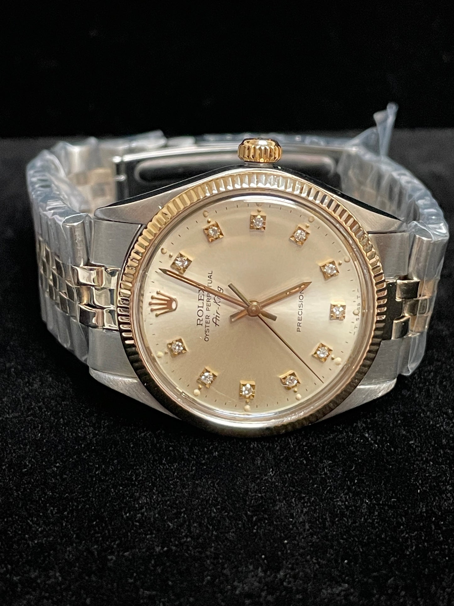 1984 Rolex Airking 5501 Silver Diamond Dial TT Oval Link Jubilee No Papers 34mm