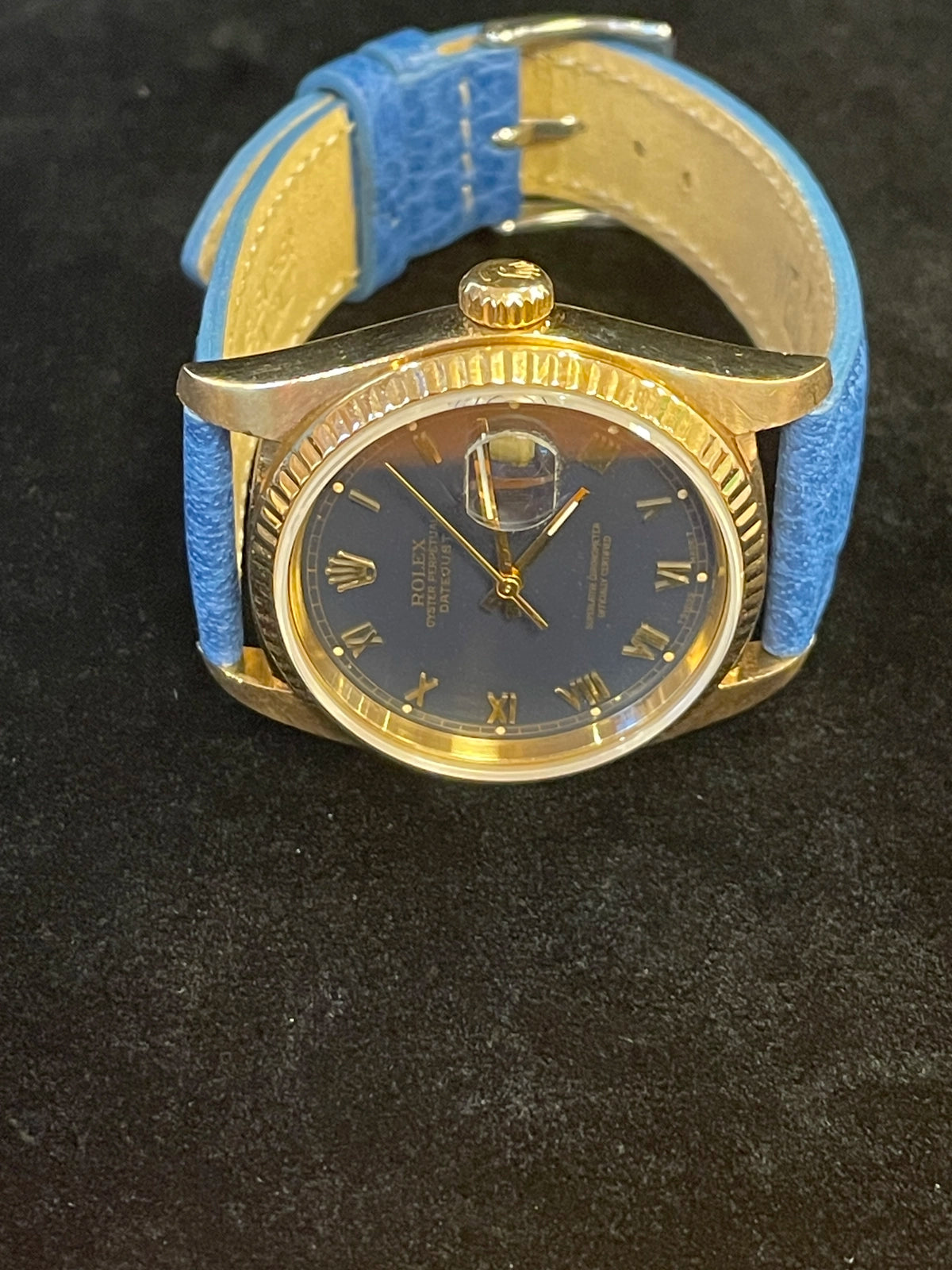1988 Rolex Datejust 16018 Blue Roman Dial Blue Leather Strap No Papers 36mm