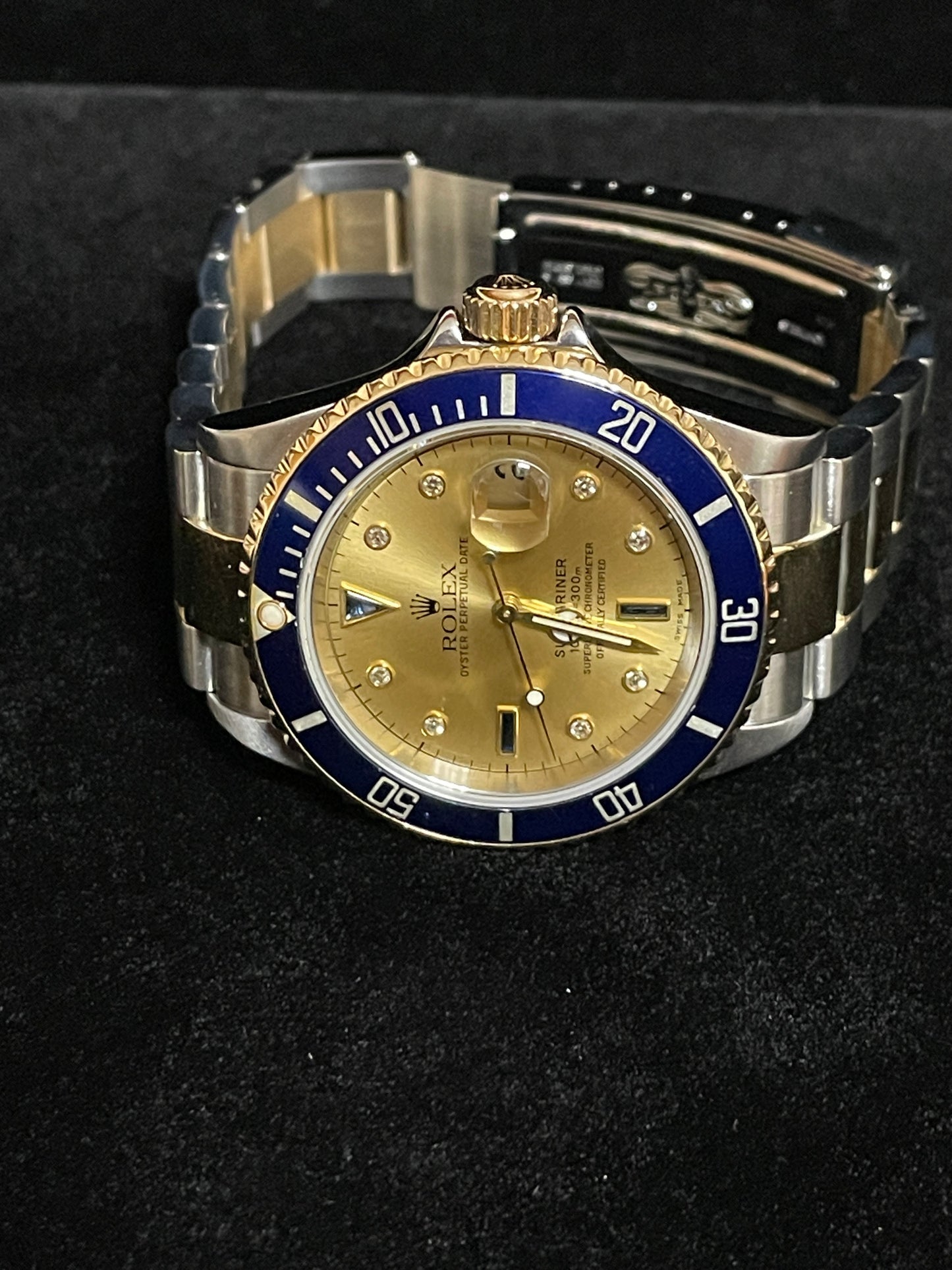 2004 Rolex Submariner 16613 Champagne Serti Diamond TT Oyster With Papers 40mm