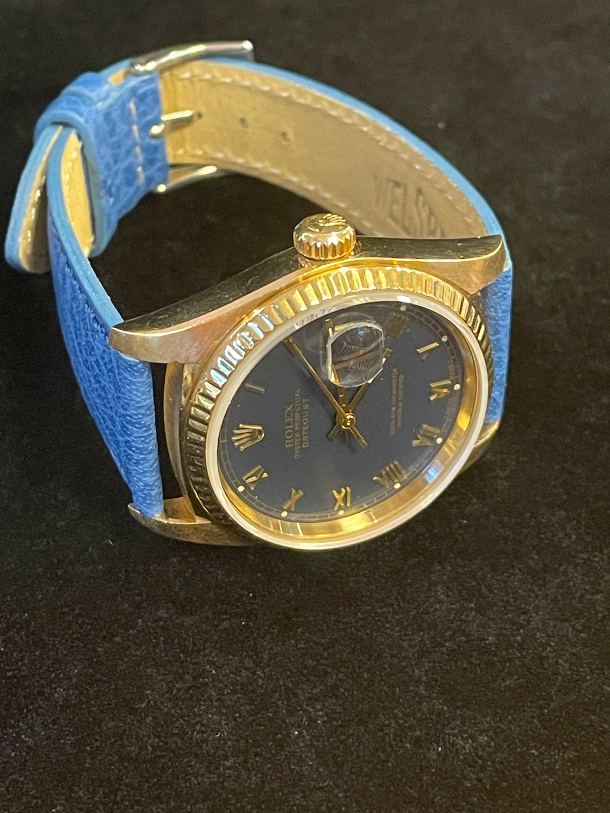 1988 Rolex Datejust 16018 Blue Roman Dial Blue Leather Strap No Papers 36mm