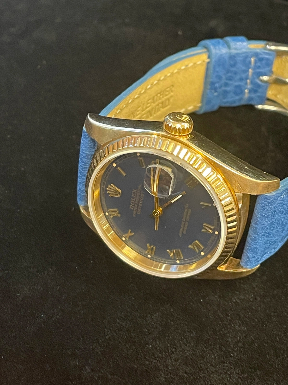 1988 Rolex Datejust 16018 Blue Roman Dial Blue Leather Strap No Papers 36mm