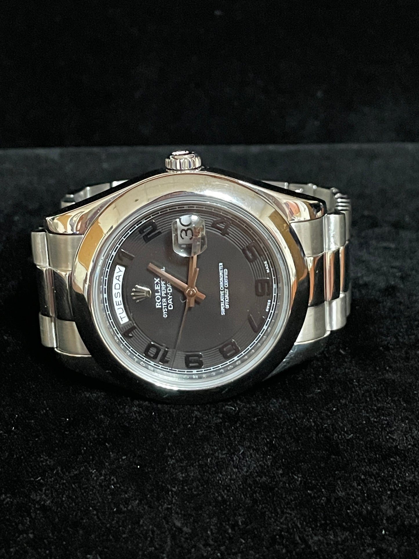 2011 Rolex Platinum Day-Date 218206 Black Arabic Dial President With Papers 41mm
