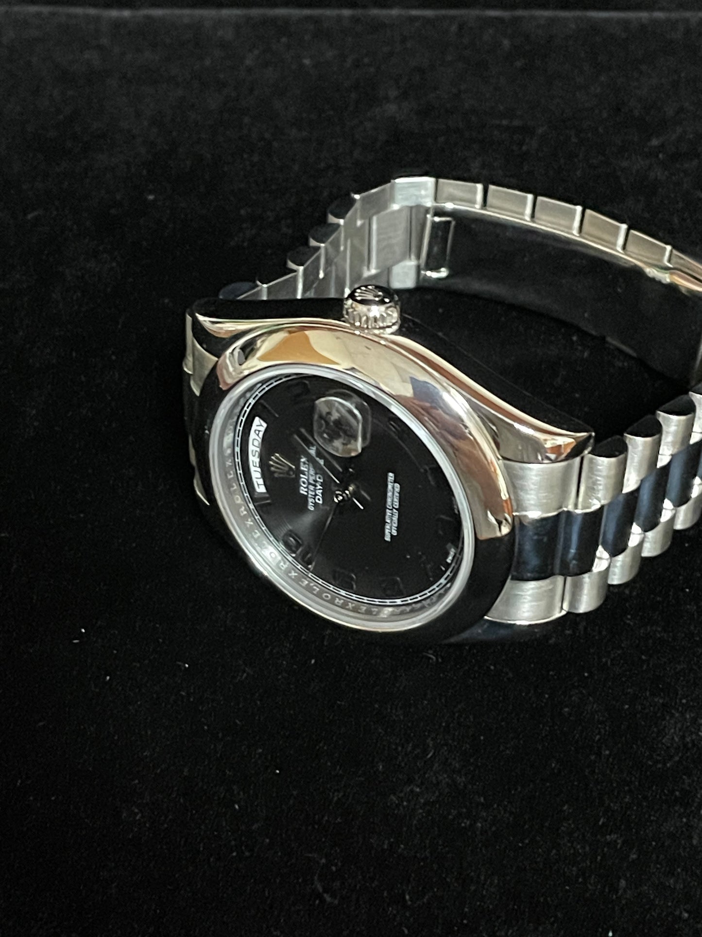 2011 Rolex Platinum Day-Date 218206 Black Arabic Dial President With Papers 41mm