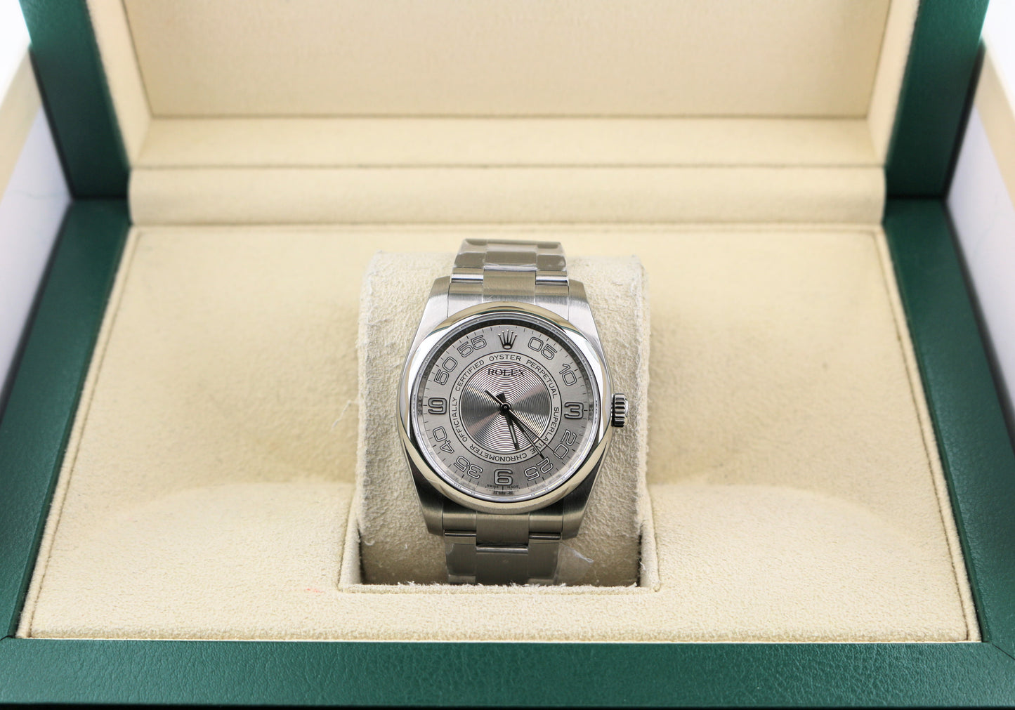2014 Rolex Oyster Perpetual 116000 Silver Concentric Dial SS Oyster 36mm