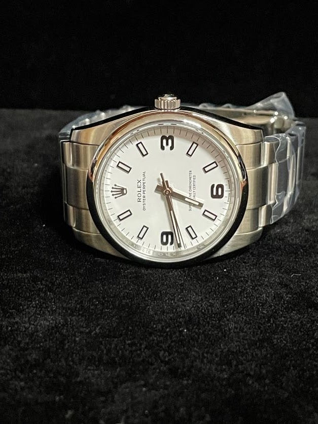 2014 Rolex Oyster Perpetual 114200 White Arabic Dial SS Oyster No Papers 34mm