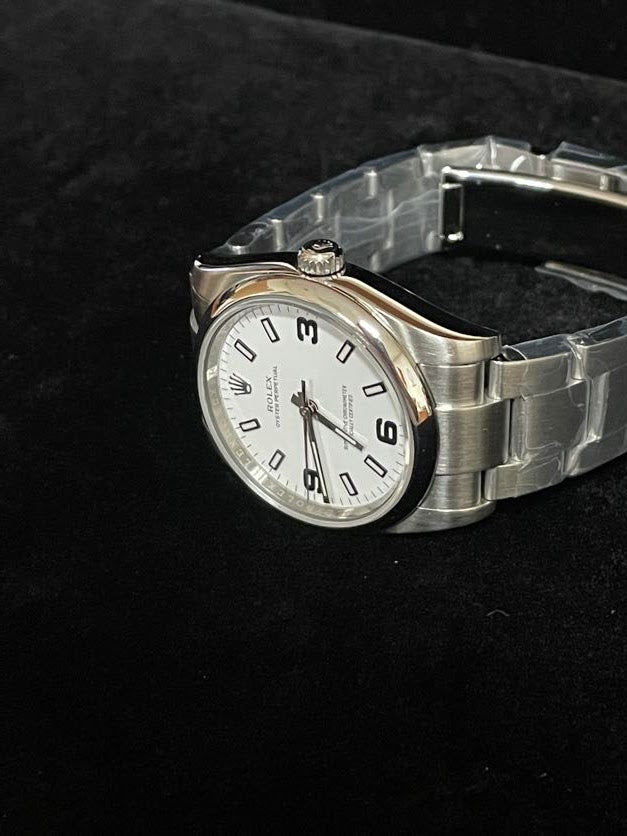 2014 Rolex Oyster Perpetual 114200 White Arabic Dial SS Oyster No Papers 34mm