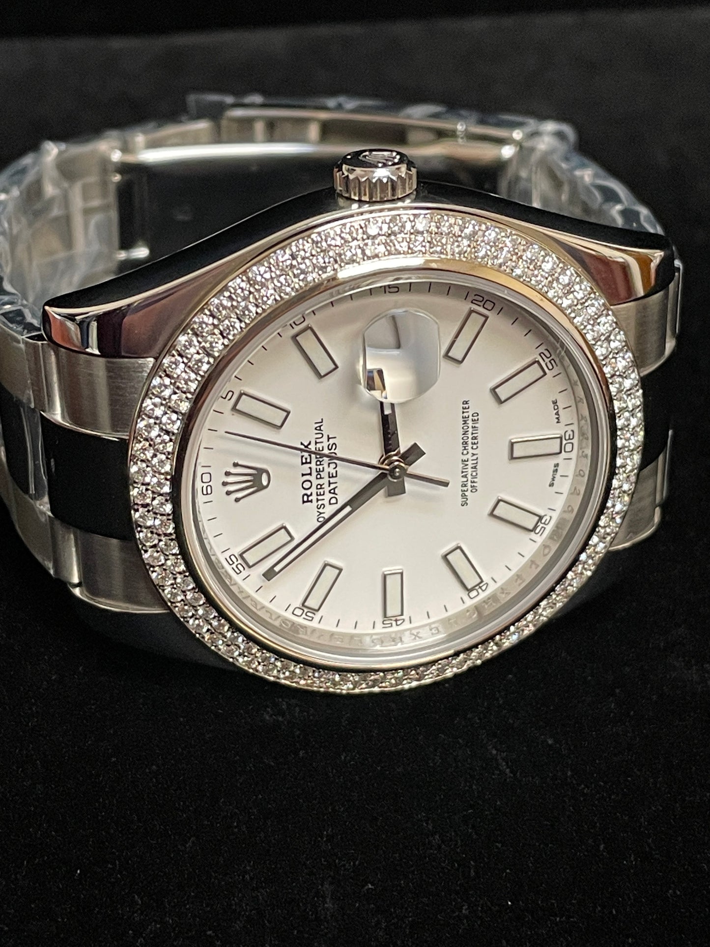 2014 Rolex Datejust 116334 Two Row Diamond Bezel White Stick Dial SS Oyster 41mm
