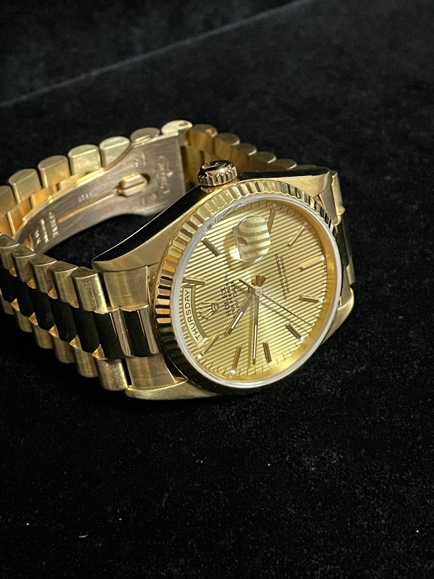 Rolex Day-Date 18238 Champagne Tapestry Dial 18kt President W/ Open Papers 36mm