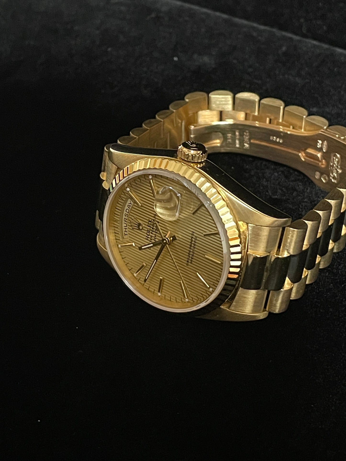 Rolex Day-Date 18238 Champagne Tapestry Dial 18kt President W/ Open Papers 36mm