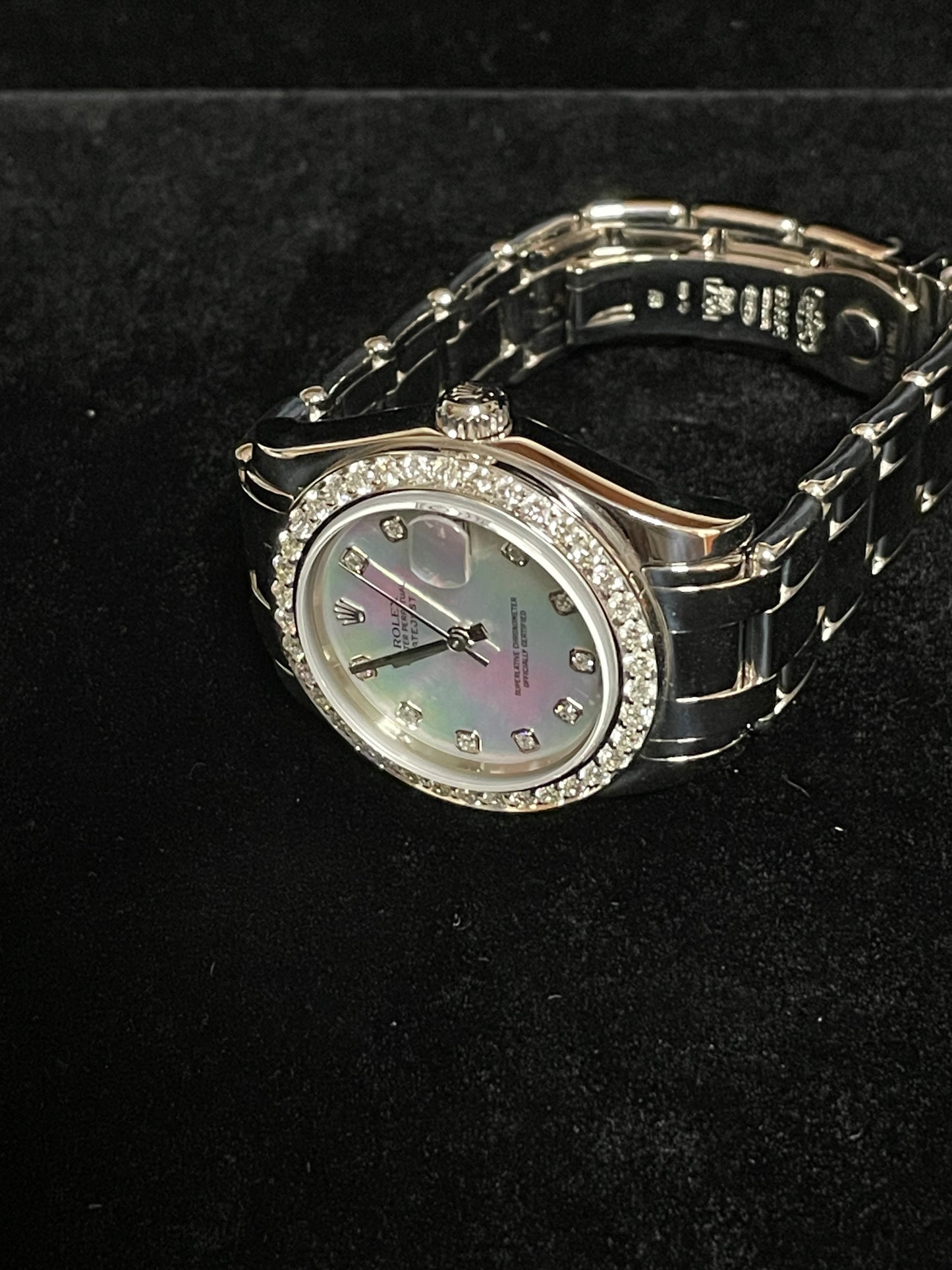 2002 Rolex Ladies 81209 MOP Diamond Dial and Bezel WG 18kt Pearlmaster 34mm