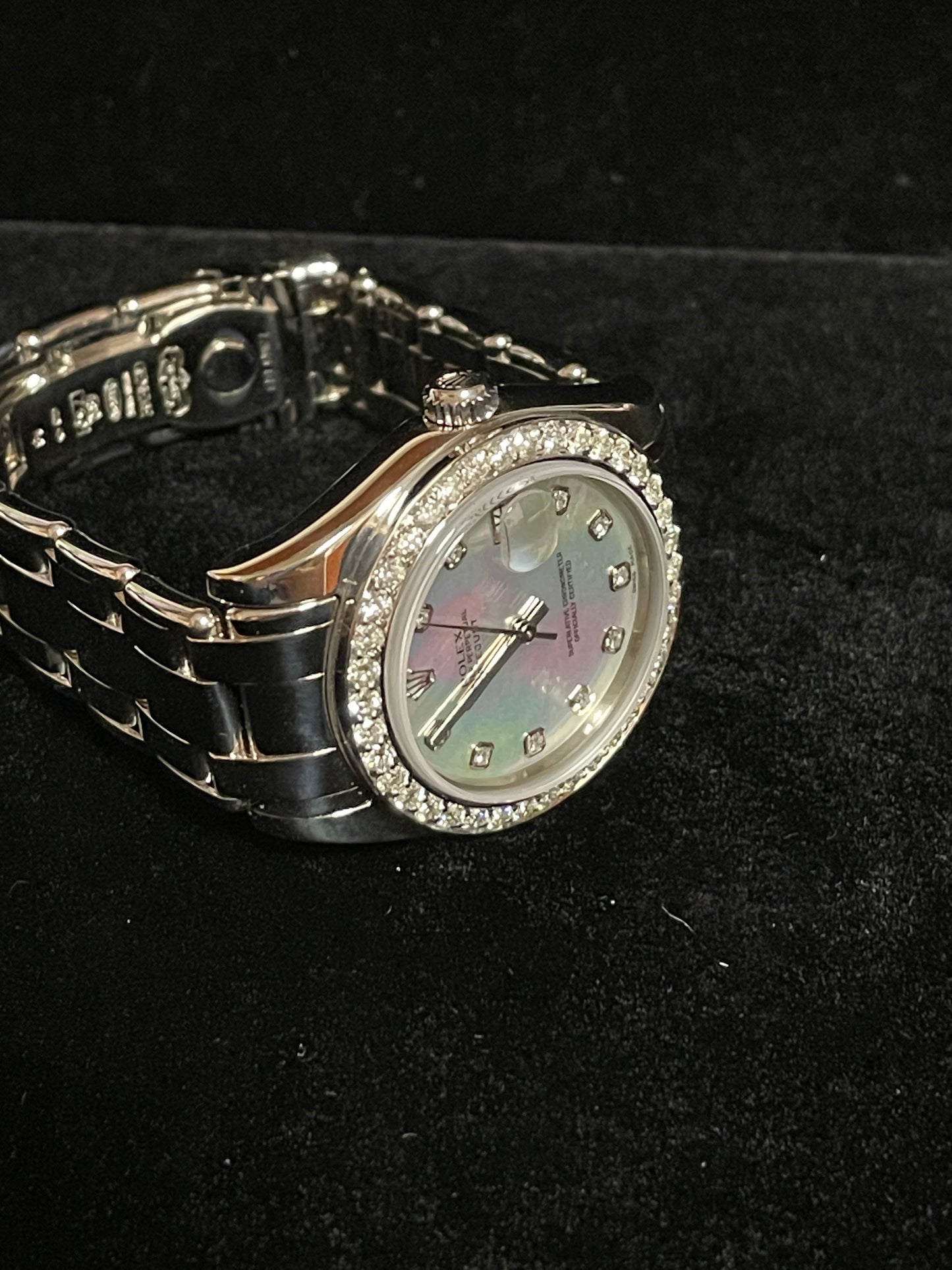 2002 Rolex Ladies 81209 MOP Diamond Dial and Bezel WG 18kt Pearlmaster 34mm
