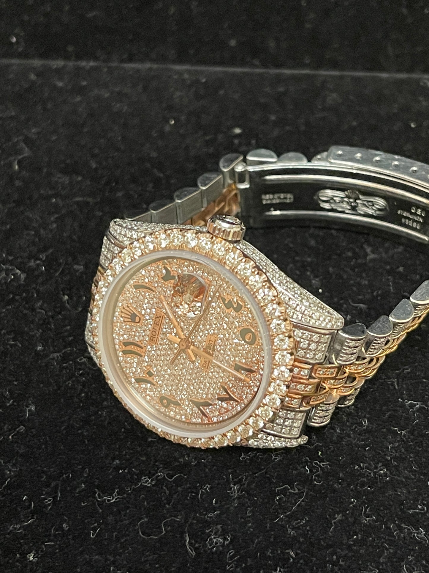 Rolex Datejust 1603 Paved Arabic Pink Diamond Dial RG TT Jubilee 36mm