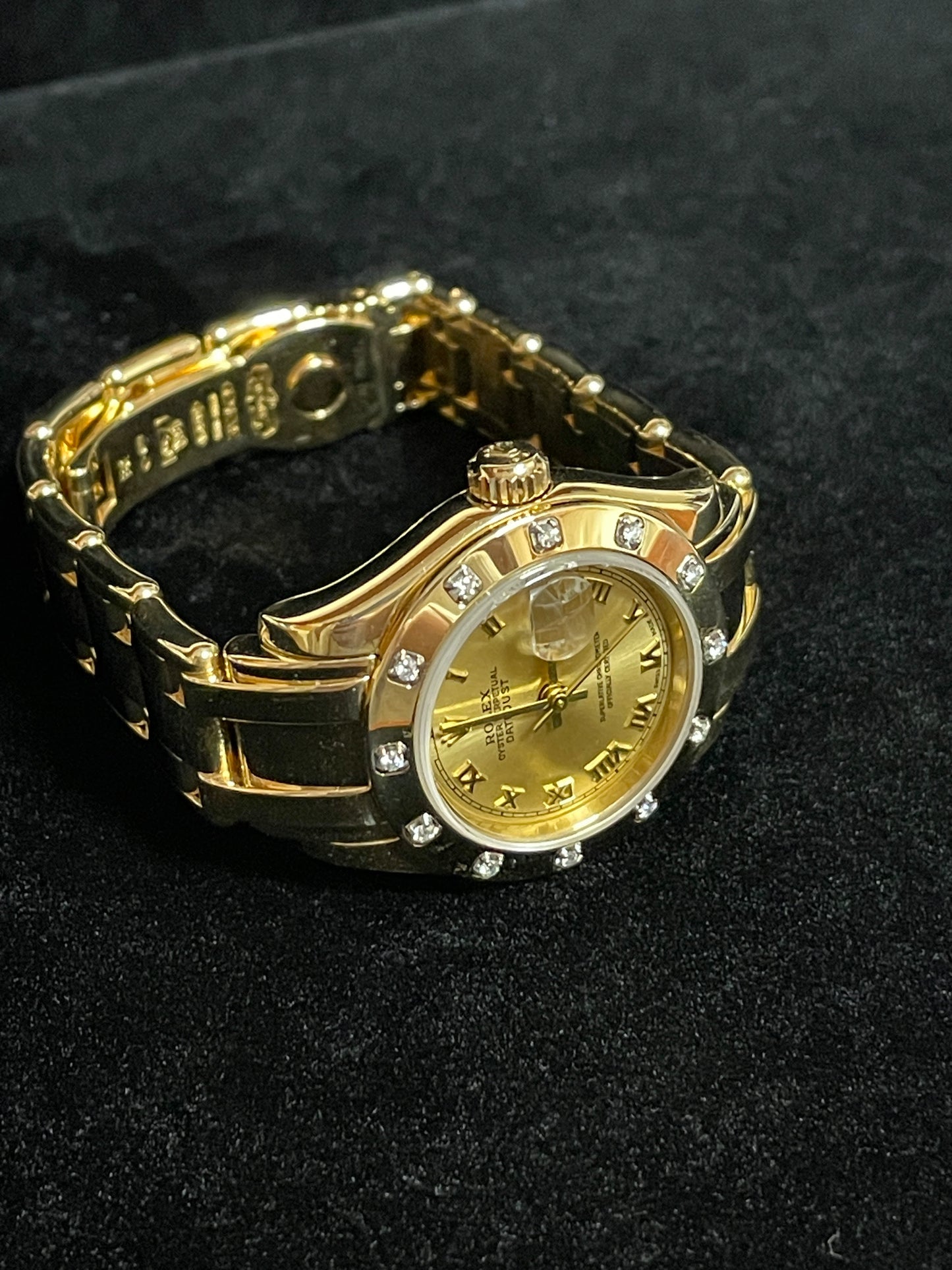 2000 Rolex Ladies Pearlmaster 80318 Champagne Roman Dial YG 18k No Papers 29mm