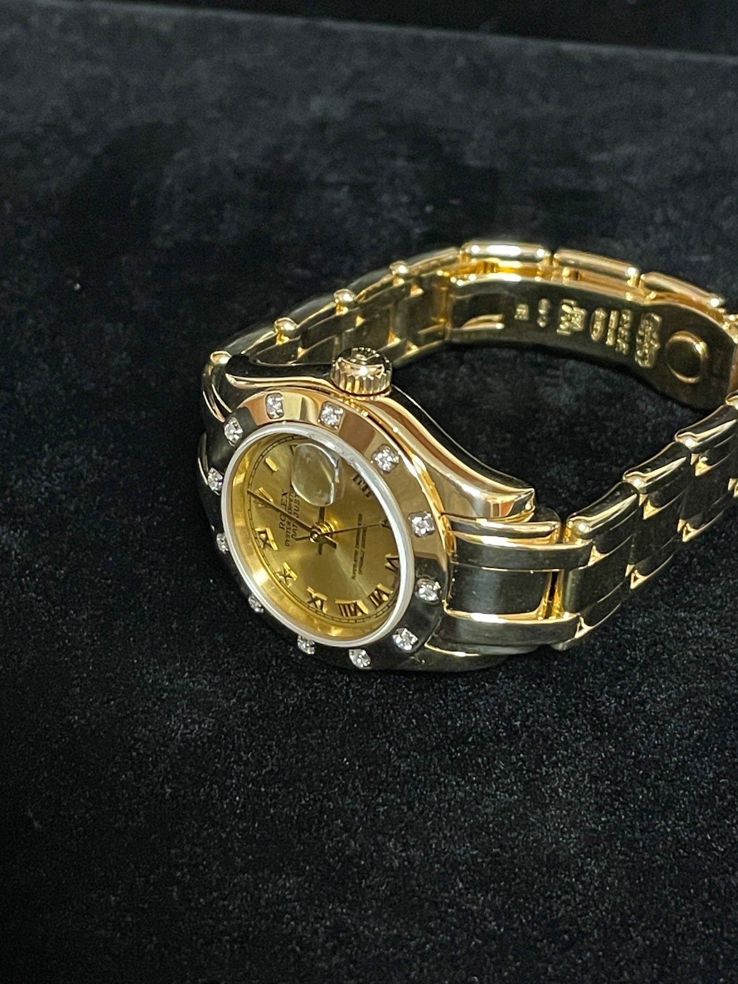 2000 Rolex Ladies Pearlmaster 80318 Champagne Roman Dial YG 18k No Papers 29mm