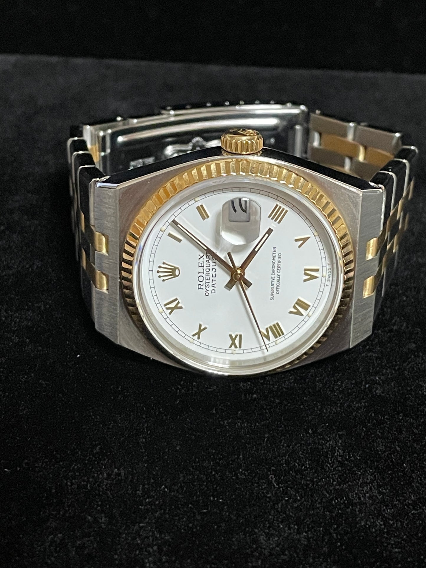 1986 Rolex Datejust Oysterquartz 17013 White Roman Dial TT 18kt No Papers 36mm