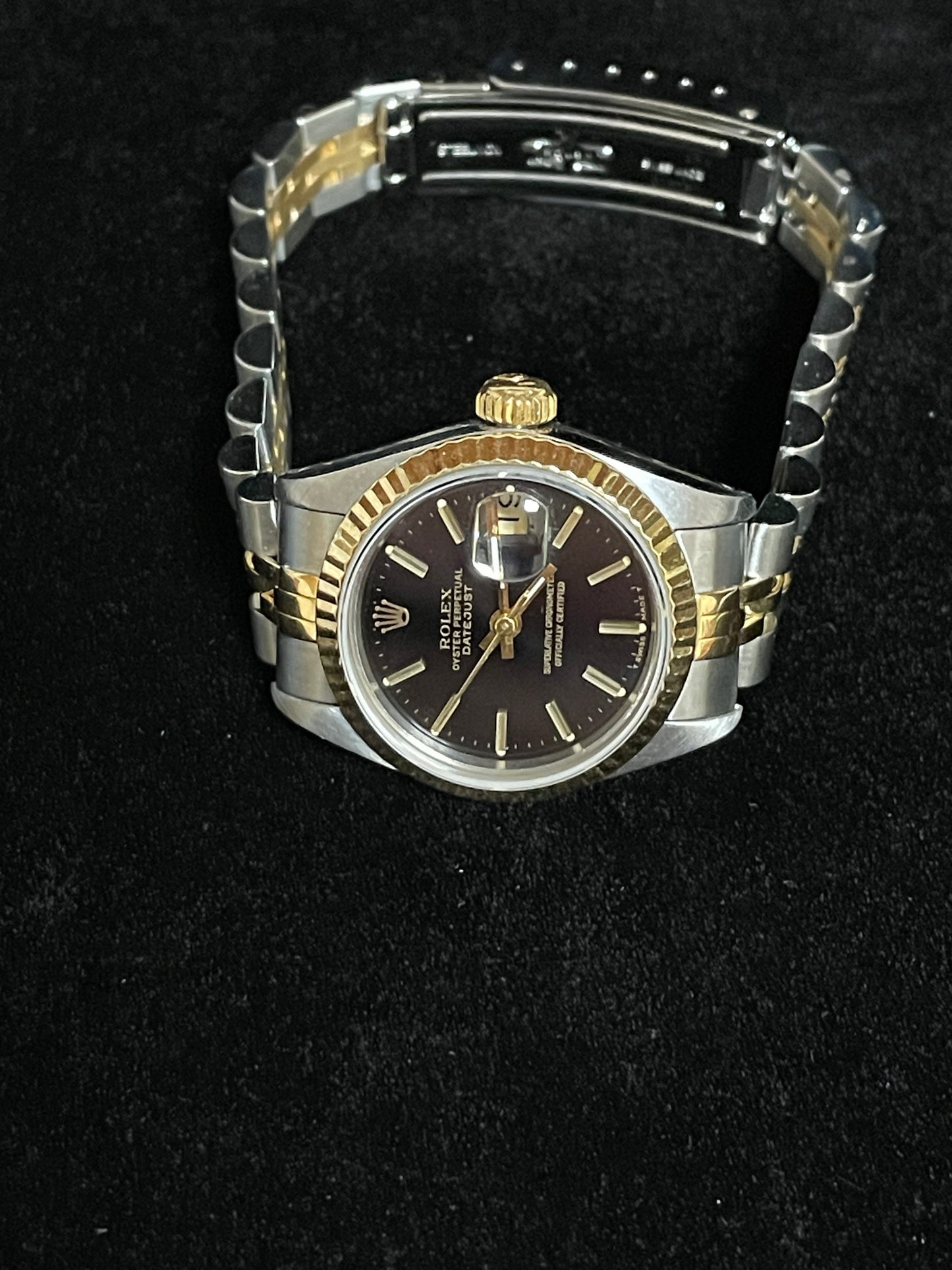 1990 Rolex Ladies Datejust 69173 Black Dial TT 18kt Jubilee No Papers 26mm