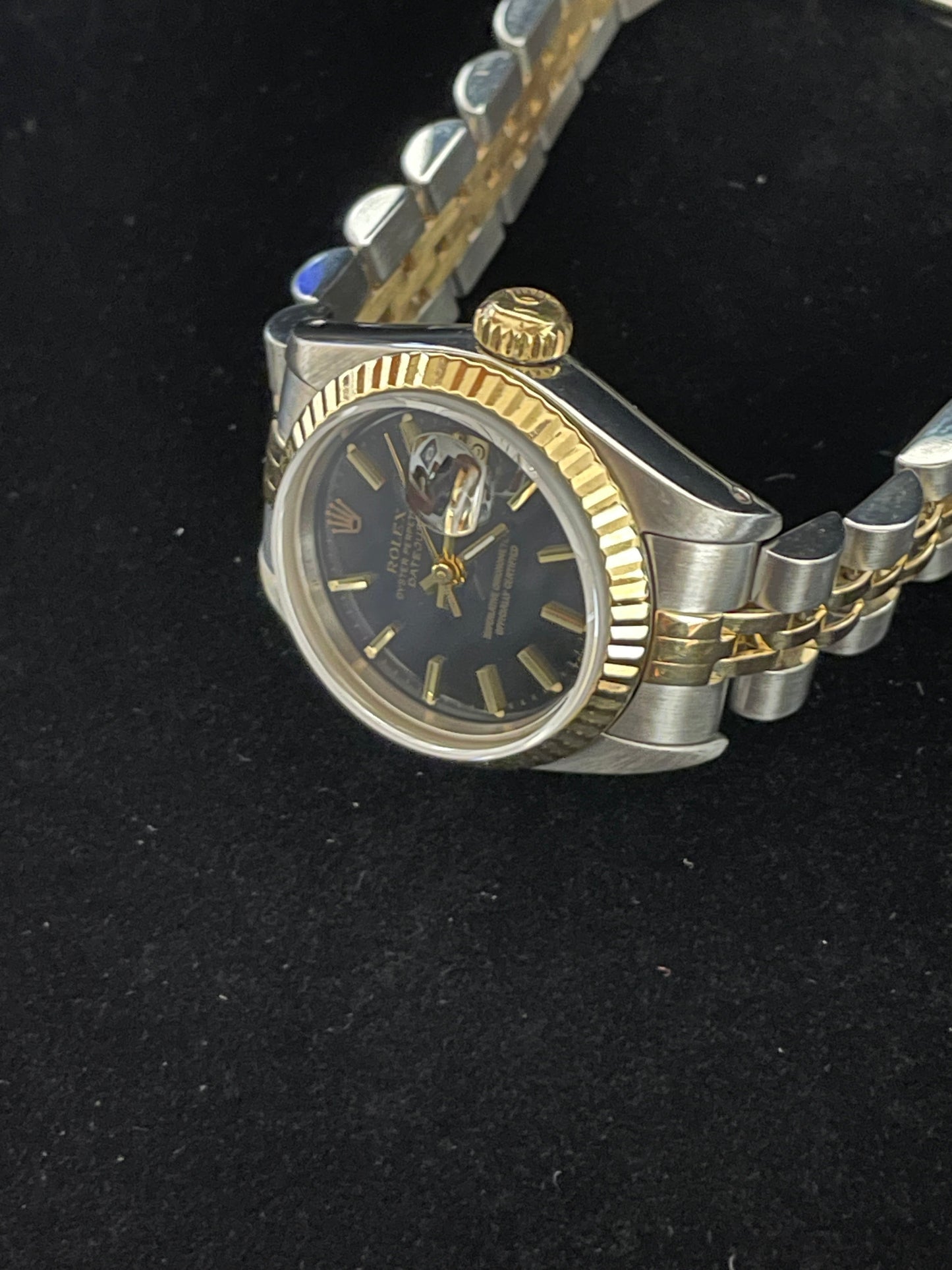 1990 Rolex Ladies Datejust 69173 Black Dial TT 18kt Jubilee No Papers 26mm