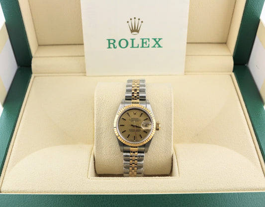1994 Rolex Ladies Datejust 69173 Champagne Linen Dial TT Jubilee With Paper 26mm