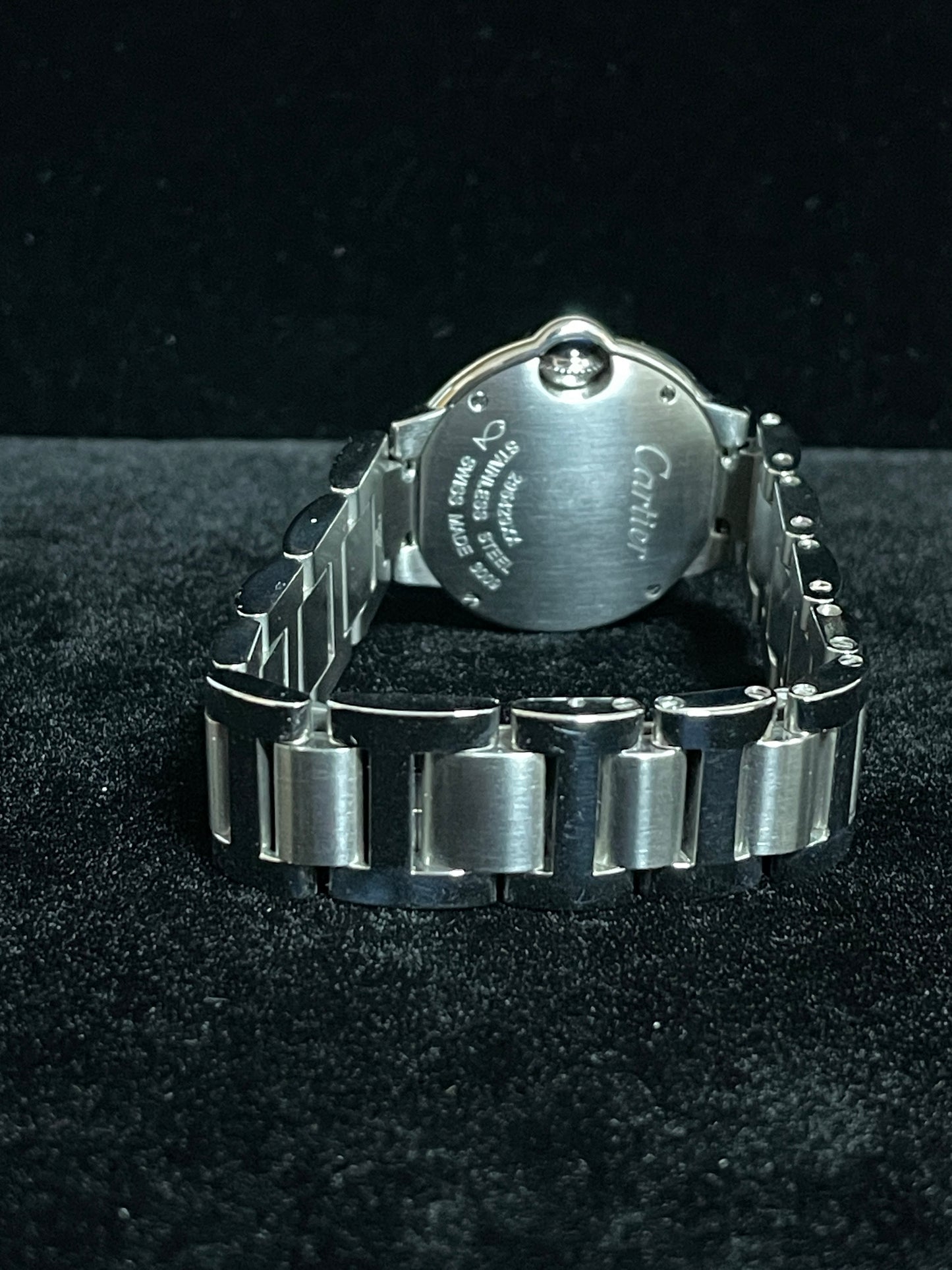 Cartier Ladies Ballon Bleu W4BB0015 White Roman Diamond Bezel SS Bracelet 28mm