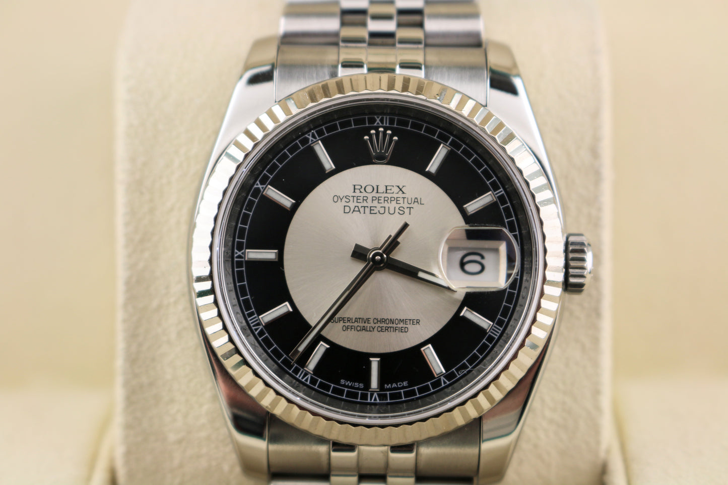 2014 Rolex Datejust 116234 Black Silver Tuxedo Dial SS Jubilee No Papers 36mm