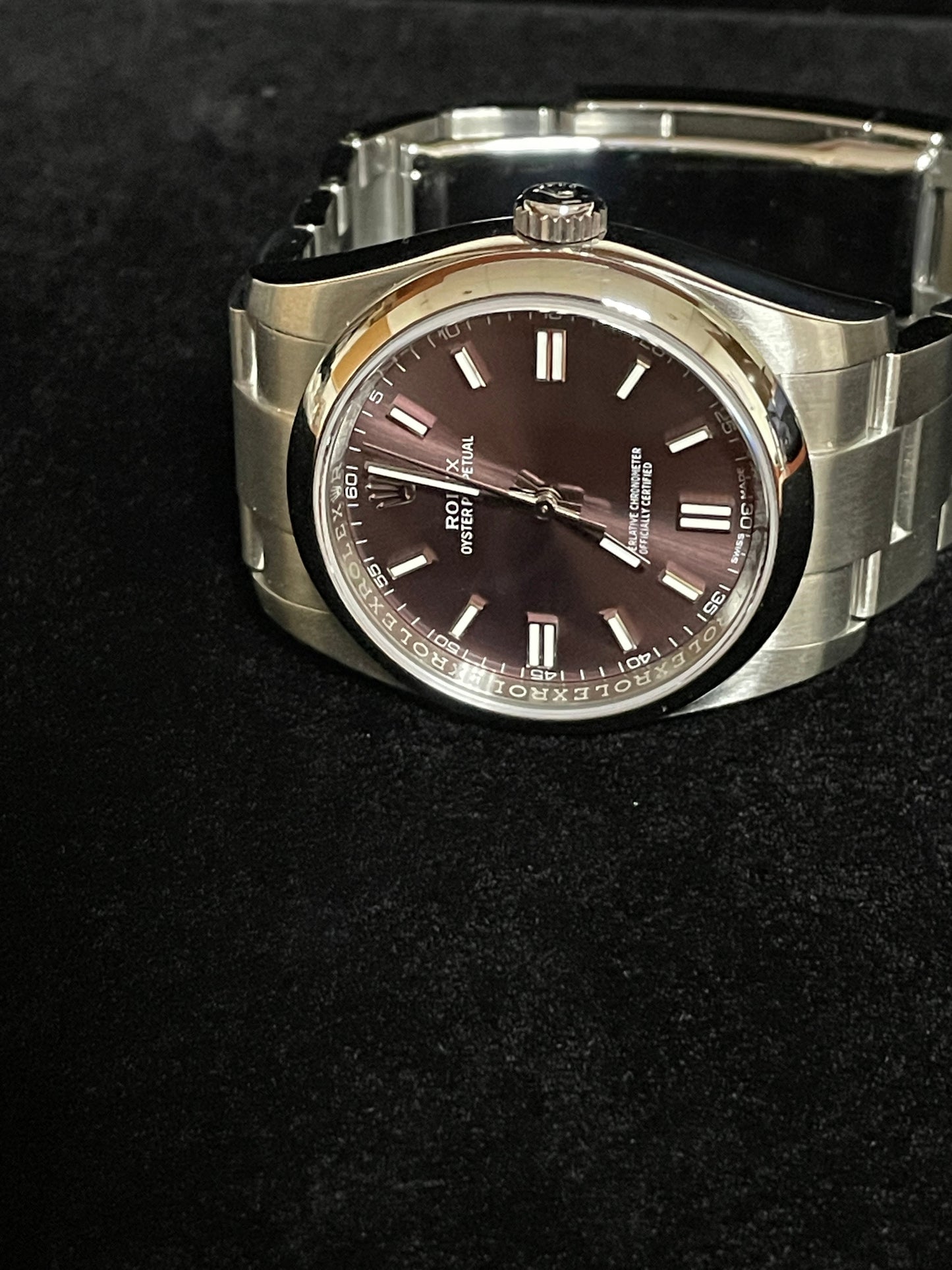 2017 Rolex Oyster Perpetual 116000 Red Grape Dial SS Oyster With Papers 36mm