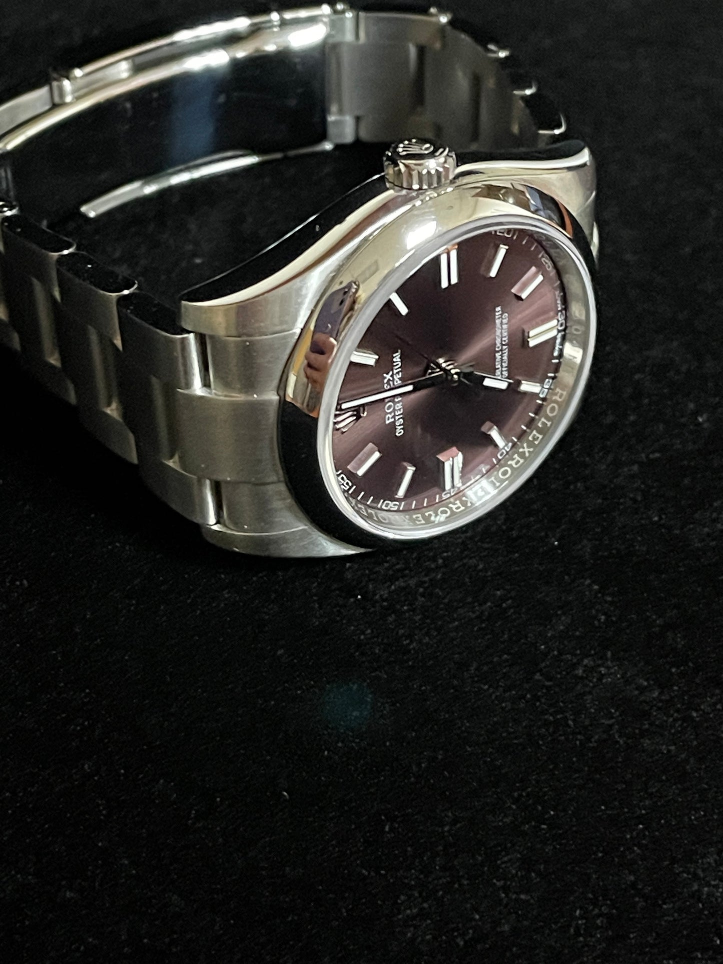 2017 Rolex Oyster Perpetual 116000 Red Grape Dial SS Oyster With Papers 36mm