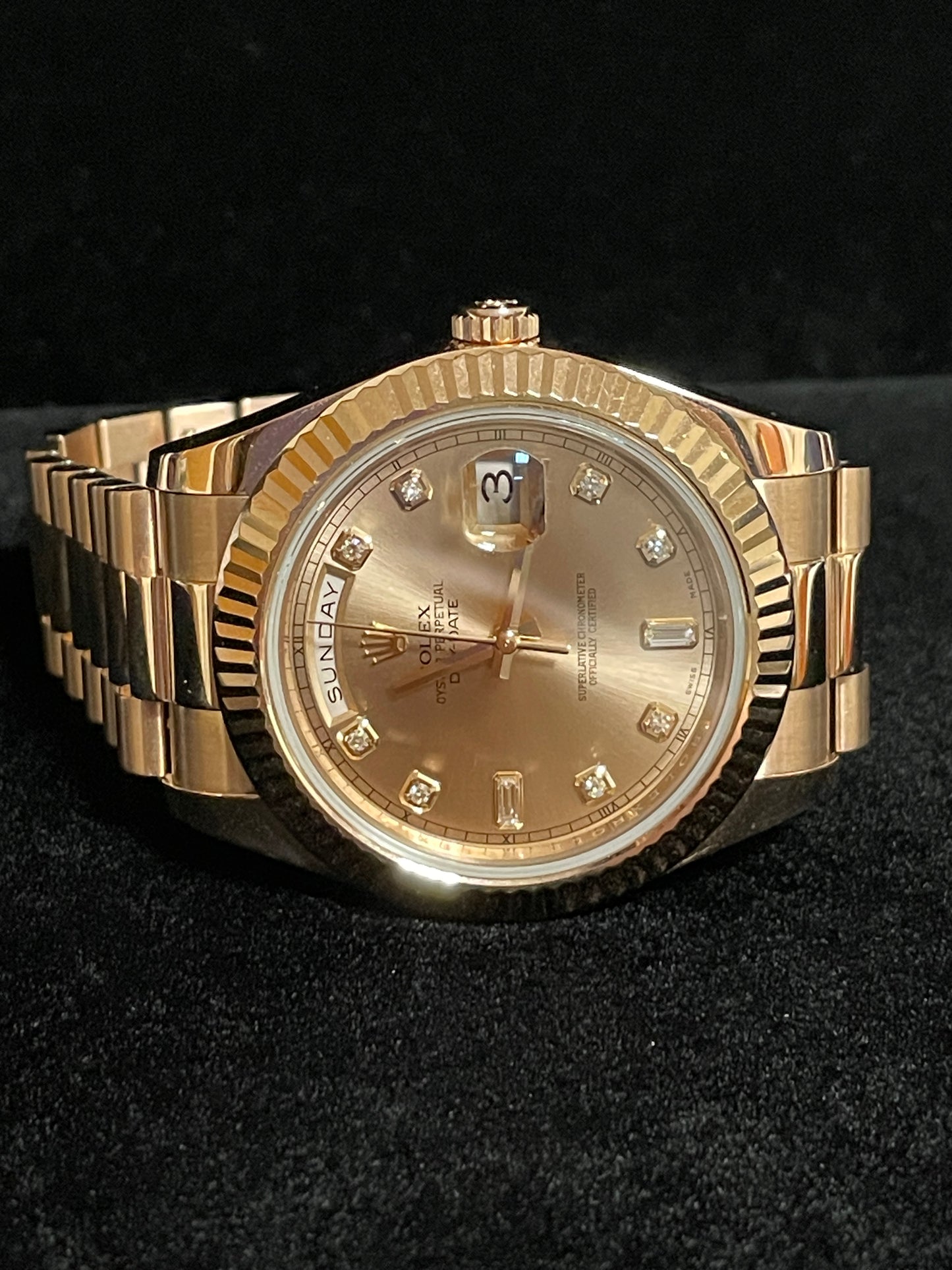 2016 Rolex Day-Date 218235 Rose Diamond Dial Rose Gold President 18kt No Papers