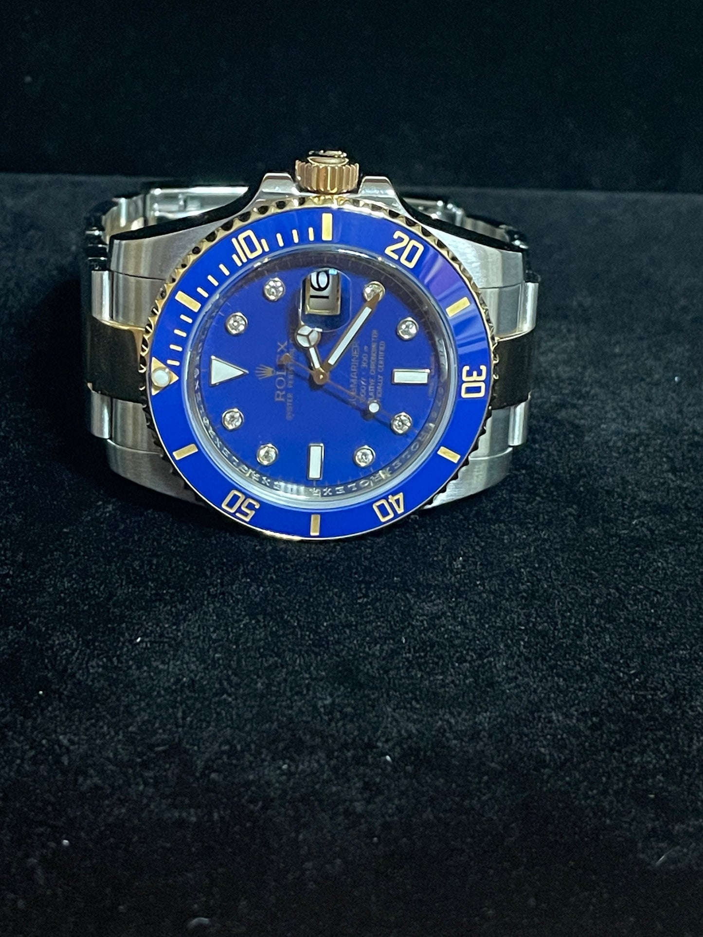 2011 Rolex Submariner 116613LB Blue Diamond Dial TT 18kt Oyster With Papers 40mm