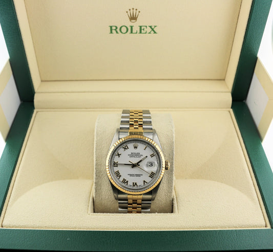 1995 Rolex Datejust 16233 White Roman Dial TT No Holes Jubilee No Papers 36mm