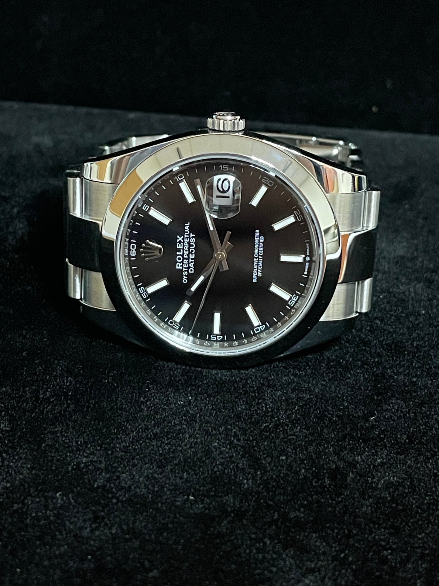 2022 Rolex Datejust 126300 Black Stick Dial SS Oyster With Papers 41mm