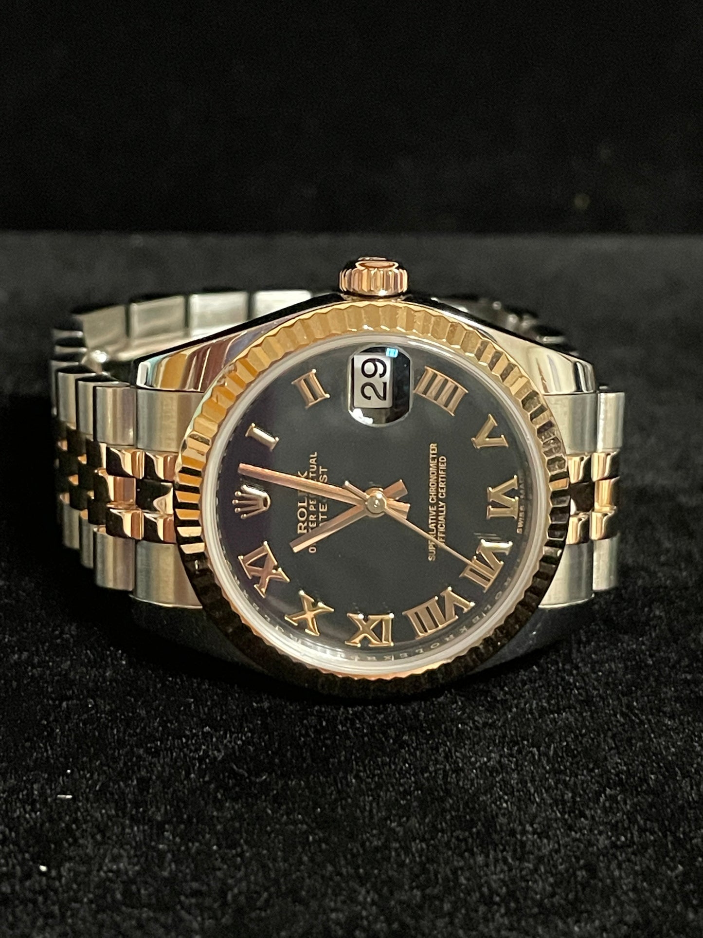 2017 Rolex Datejust Midsize 178271 Black Roman TT 18k Rose Jubilee No Paper 31mm