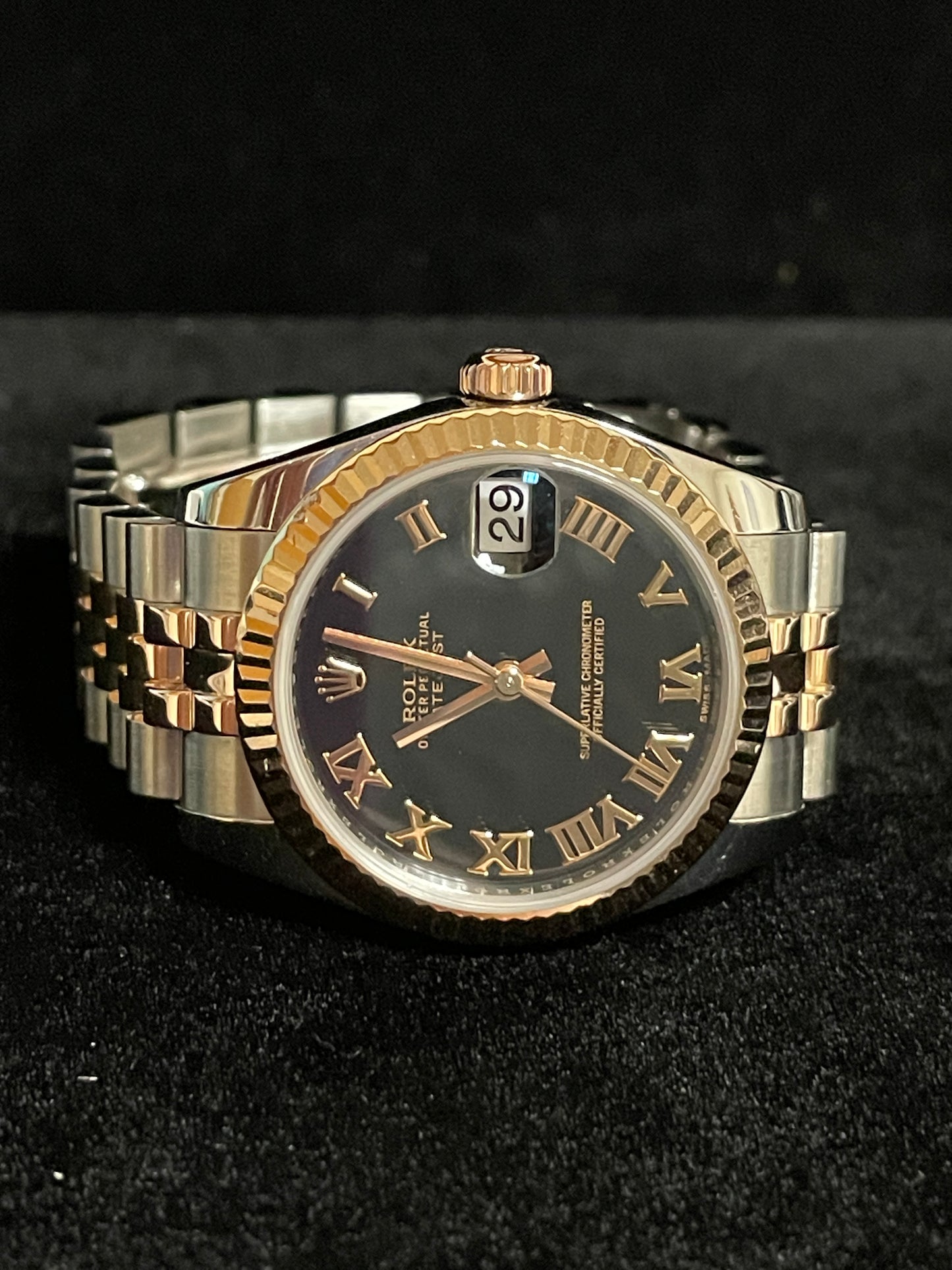 2017 Rolex Datejust Midsize 178271 Black Roman TT 18k Rose Jubilee No Paper 31mm