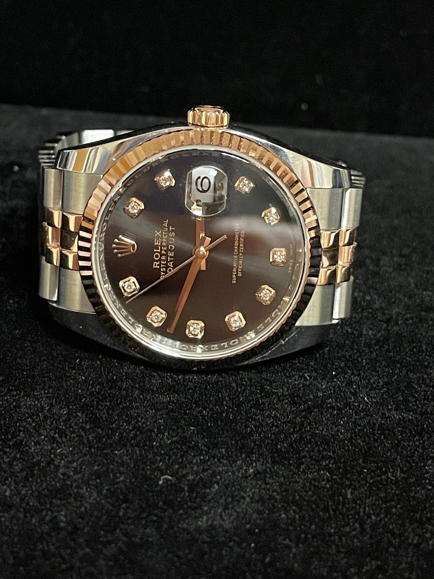 2008 Rolex Datejust 116231 Black Diamond Dial TT Rose 18kt Jubilee No Paper 36mm