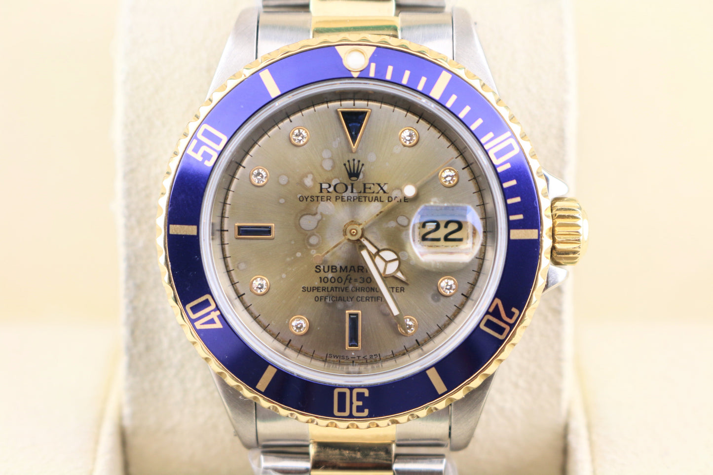 1995 Rolex Submariner 16613 Serti Diamond Dial TT Oyster No Papers 40mm