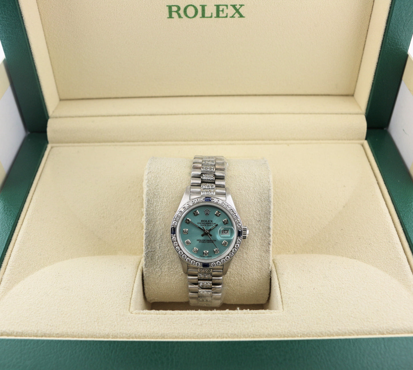 Rolex Ladies Datejust 69139 Blue Diamond Dial WG President Diamond Bracelet 26mm