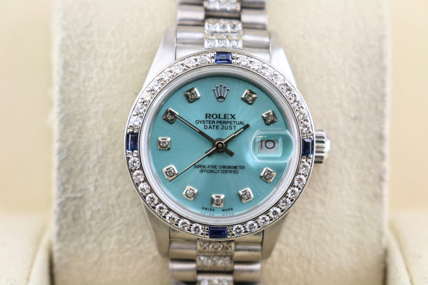 Rolex Ladies Datejust 69139 Blue Diamond Dial WG President Diamond Bracelet 26mm
