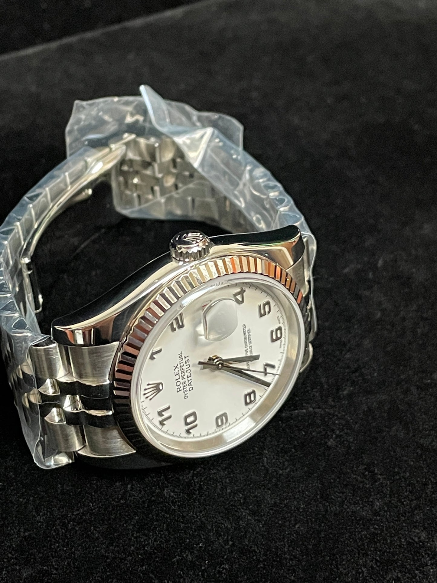 2006 Rolex Datejust 116234 White Dial Roulette Date SS Jubilee With Papers 36mm