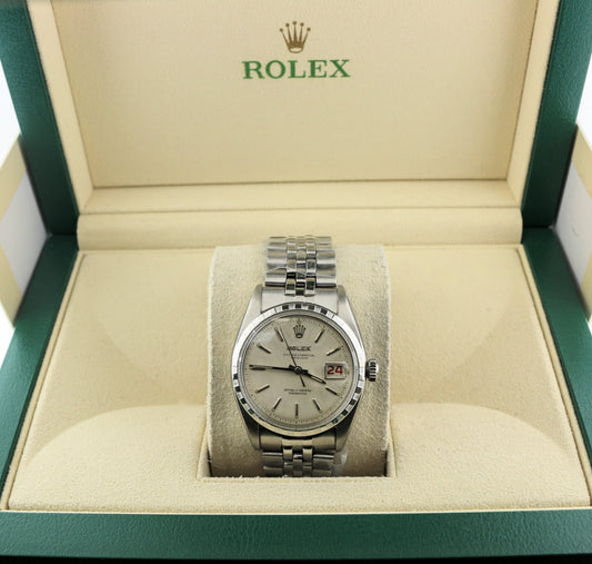 1959 Rolex Datejust 6305/2 Ovettone White Roulette Calendar SS Jubilee 36mm