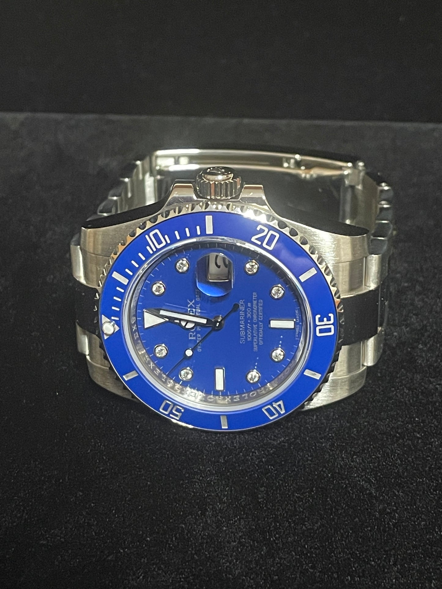2010 Rolex Submariner 116619 Serti Blue Diamond Dial 18k Oyster With Papers 40mm