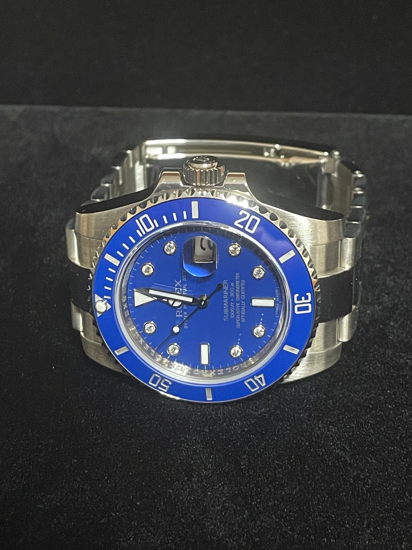 2010 Rolex Submariner 116619 Serti Blue Diamond Dial 18k Oyster With Papers 40mm