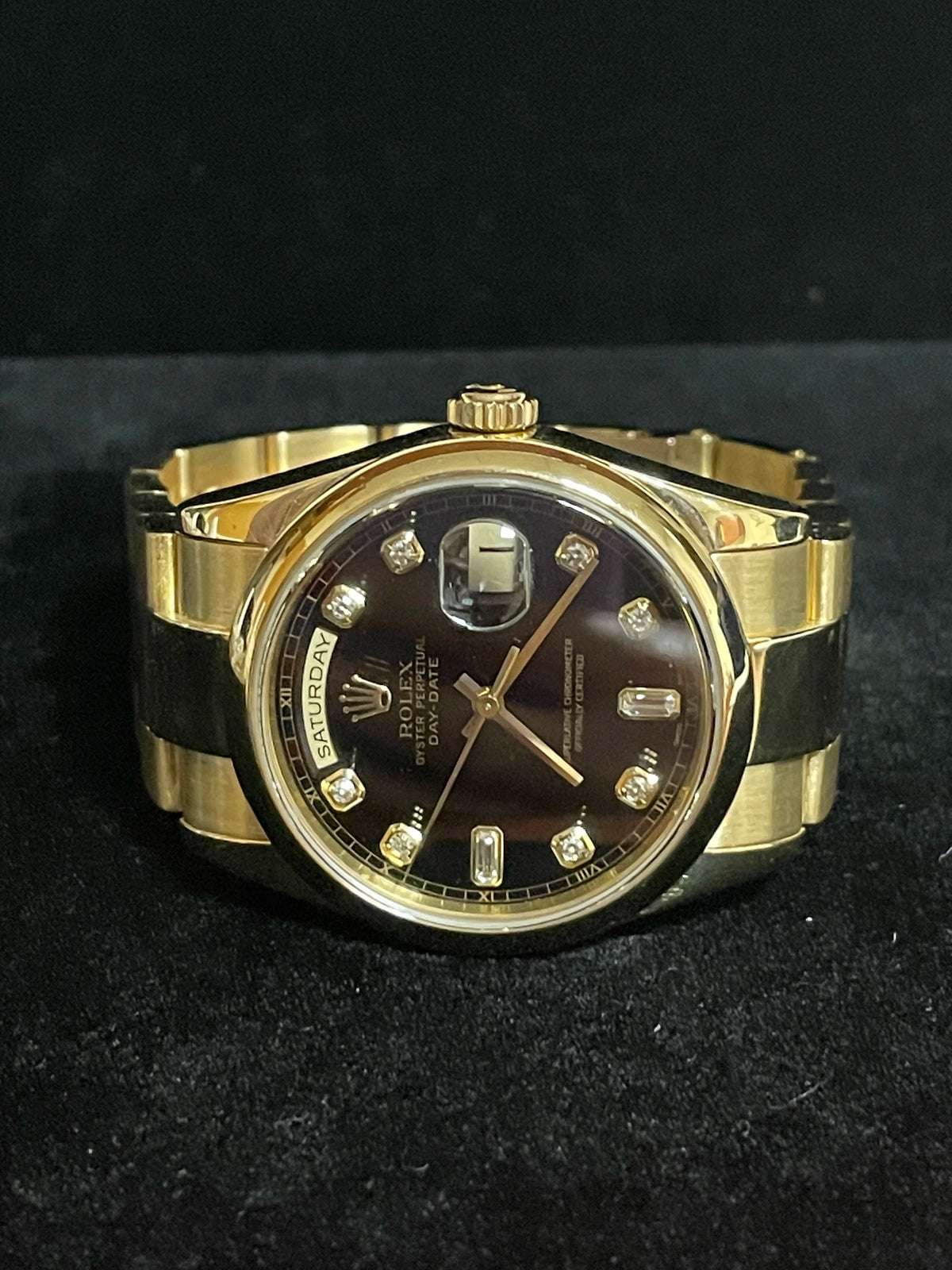 2001 Rolex President 118208 Black Diamond Dial 18kt Oyster With Papers 36mm