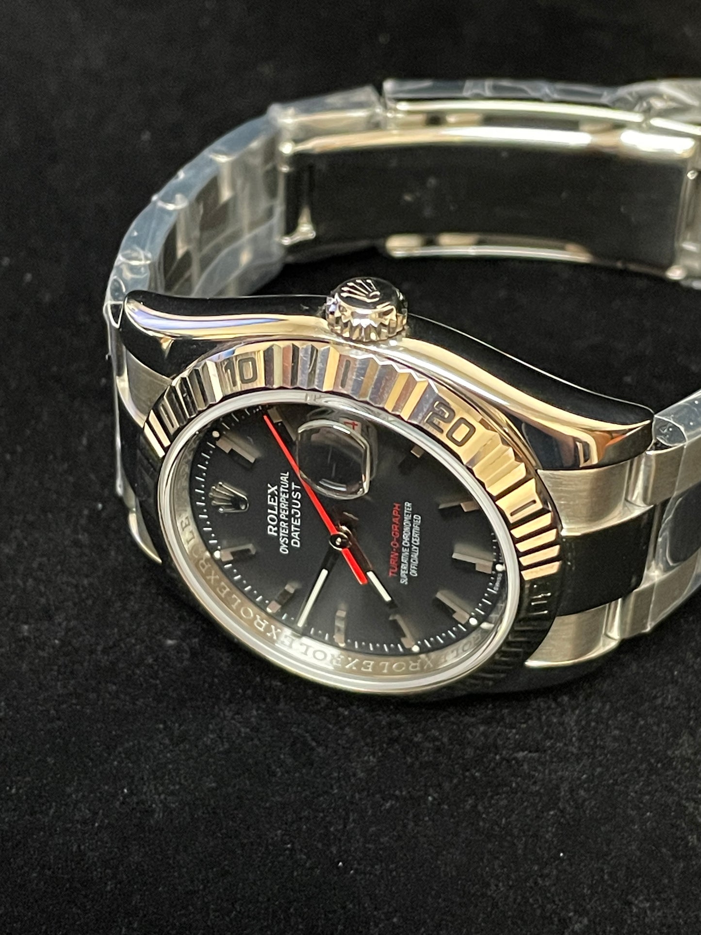 Rolex Datejust Turnograph 116264 Black Dial Roulette SS Oyster With Papers 36mm