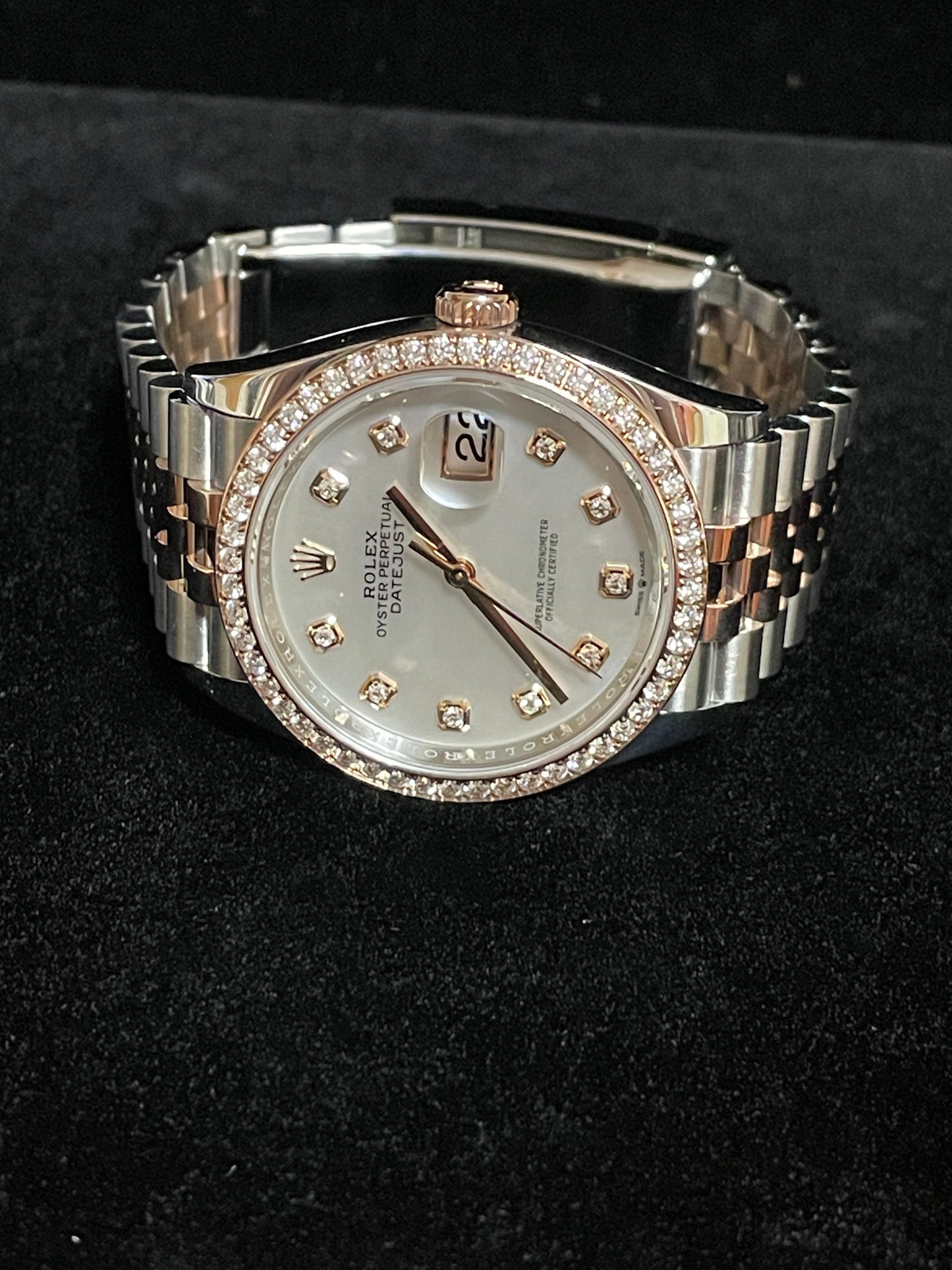 2023 Rolex Datejust 126281RBR White MOP Diam Dial + Bezel TT Jubilee Papers 36mm