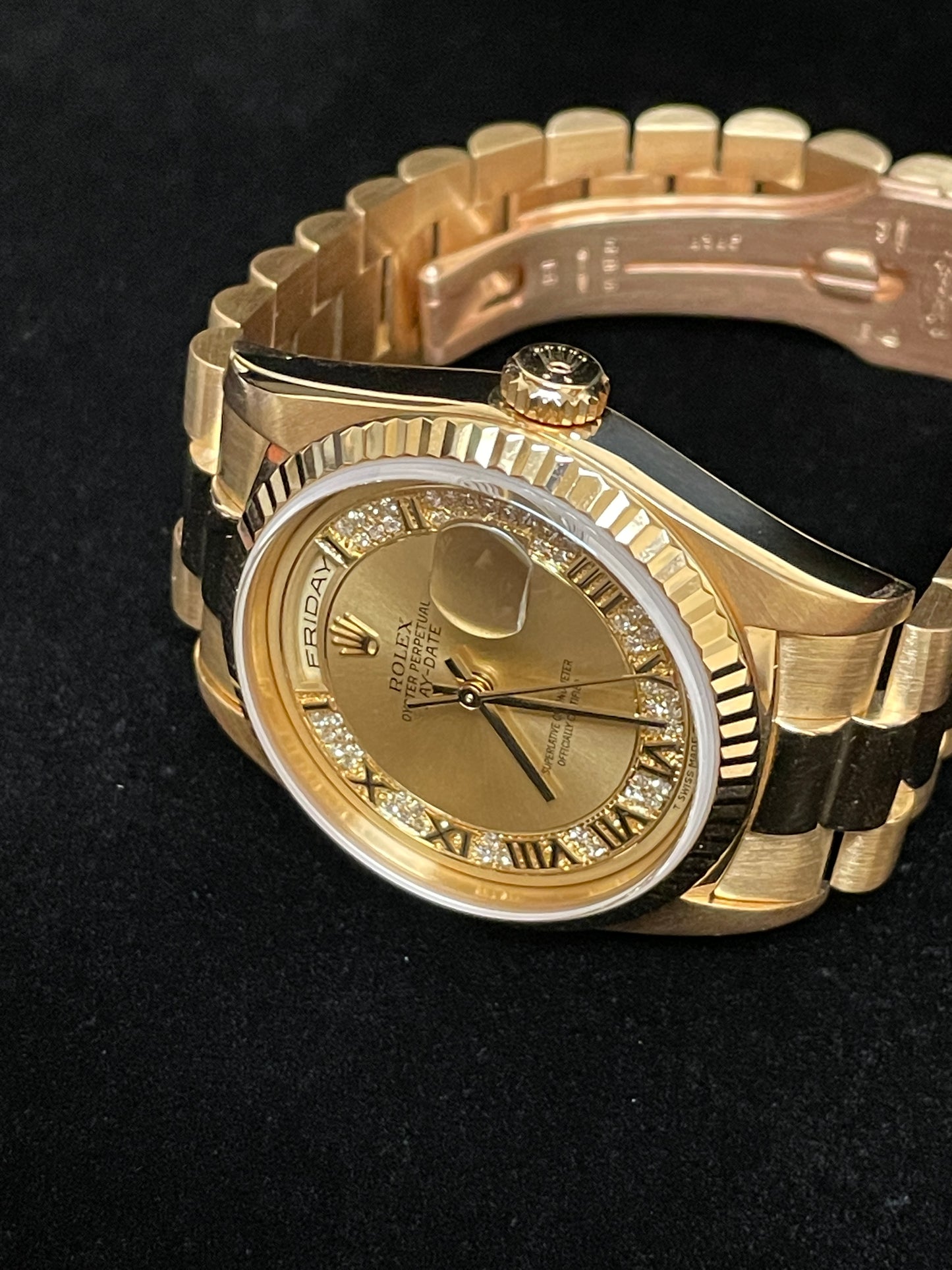 Rolex Day-Date 18238 Champagne Myriad Roman Dial 18kt President Open Papers 36mm