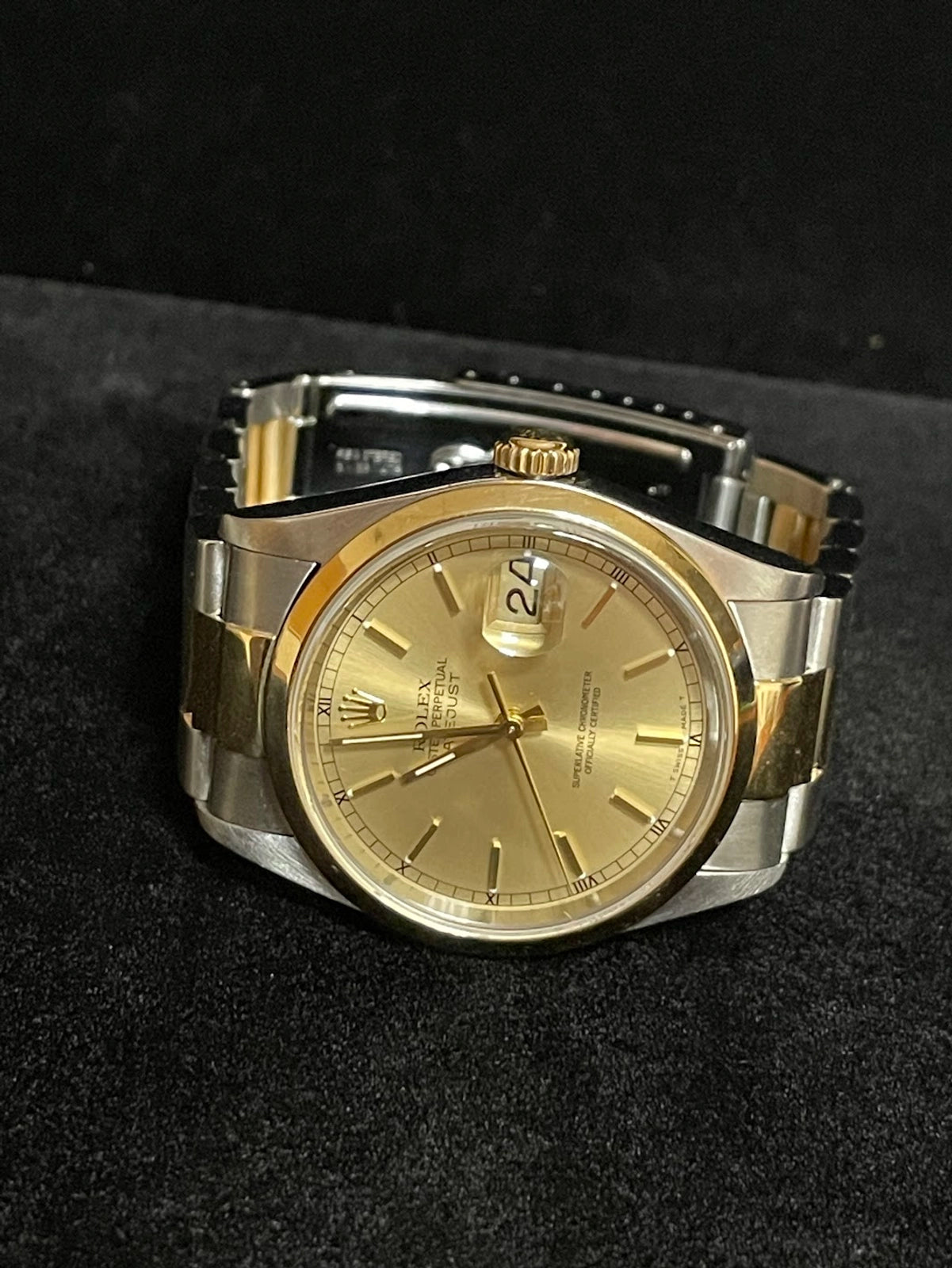 Rolex Datejust 16203 Champagne Stick Dial TT 18kt Oyster With Open Papers 36mm
